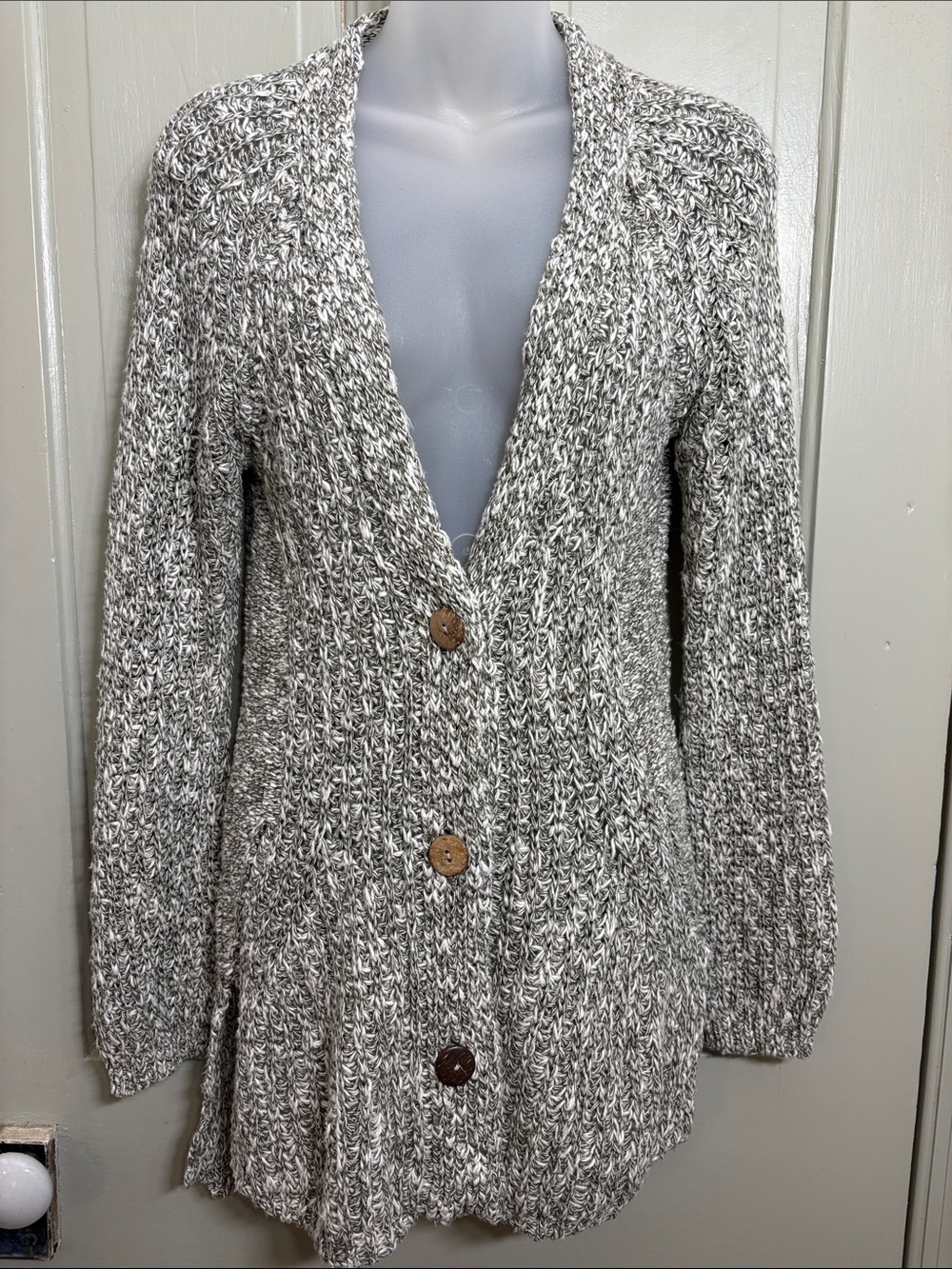 Angel of the North- Cozy Marled Gray Button-Front Women's Sweater